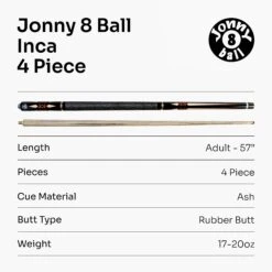 Jonny 8 Ball Jonny 8 Ball 'INCA' 9mm Tip, Adjustable 4 Piece Ash Pool Cue - Shorten To 45" -Slok Billiards Equipment Store Inca 7 789598c8 c243 4990 813f 3340b1e0183d