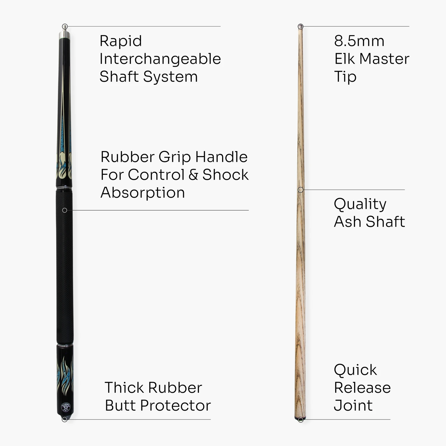 Cue + Case Jonny 8 Ball AQUA RISS 57 Inch 2 Piece Centre Joint English Pool Cue With 8.5mm Elk Master Tip 7 Cue + Case Jonny 8 Ball AQUA RISS 57 Inch 2 Piece Centre Joint English Pool Cue With 8.5mm Elk Master Tip - Image 5