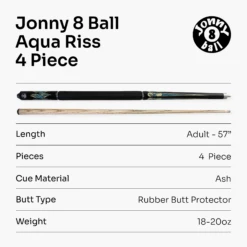 Cue + Case Jonny 8 Ball AQUA RISS 57 Inch 2 Piece Centre Joint English Pool Cue With 8.5mm Elk Master Tip 17 Cue + Case Jonny 8 Ball AQUA RISS 57 Inch 2 Piece Centre Joint English Pool Cue With 8.5mm Elk Master Tip -Slok Billiards Equipment Store J8B AR 7
