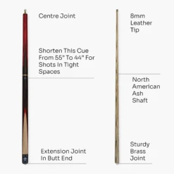 Jonny 8 Ball Jonny 8 Ball HAWK 3 Section Rapid Shorten English Pool Cue – 8mm Tip - 55 & 57" Length -Slok Billiards Equipment Store J8B HAWK 4 R