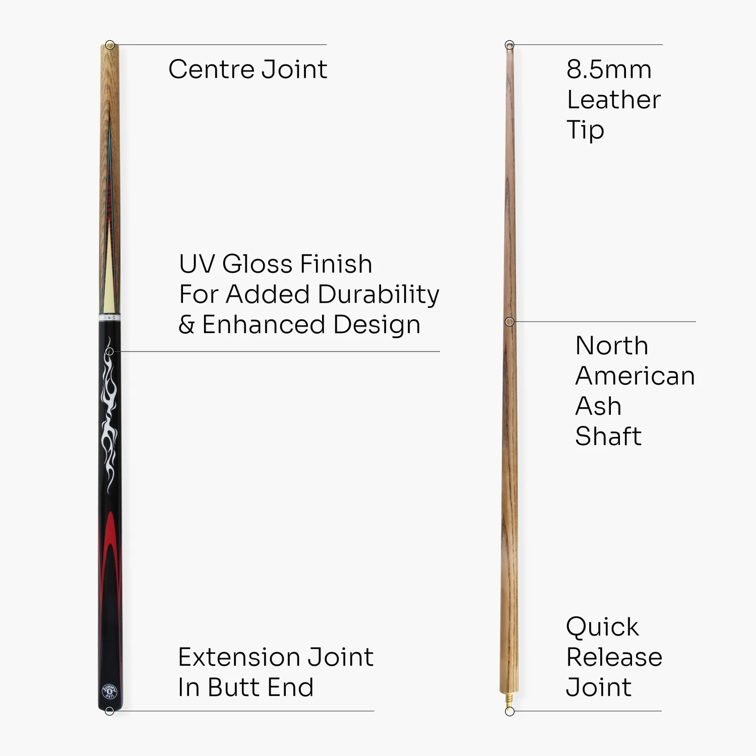 Jonny 8 Ball Jonny 8 Ball SILVER SMOKE 57 Inch 2 Piece Centre Joint Ash English Pool Cue With 8.5mm Tip 6 Jonny 8 Ball Jonny 8 Ball SILVER SMOKE 57 Inch 2 Piece Centre Joint Ash English Pool Cue With 8.5mm Tip - Image 4