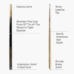 Jonny 8 Ball Jonny 8 Ball 57 Inch 3 Piece Length Adjustable Snooker Pool Cue 9mm Tip - Shorten To 44" -Slok Billiards Equipment Store J8B YELLOW POWERLINE 4