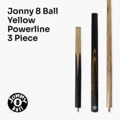 Jonny 8 Ball Jonny 8 Ball 57 Inch 3 Piece Length Adjustable Snooker Pool Cue 9mm Tip - Shorten To 44" -Slok Billiards Equipment Store J8B YELLOW POWERLINE 8