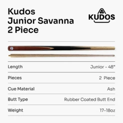Kudos Kudos 48 Inch JUNIOR SAVANNA 2pc Centre Joint Ash Snooker Pool Cue 10mm Tip -Slok Billiards Equipment Store K S 7