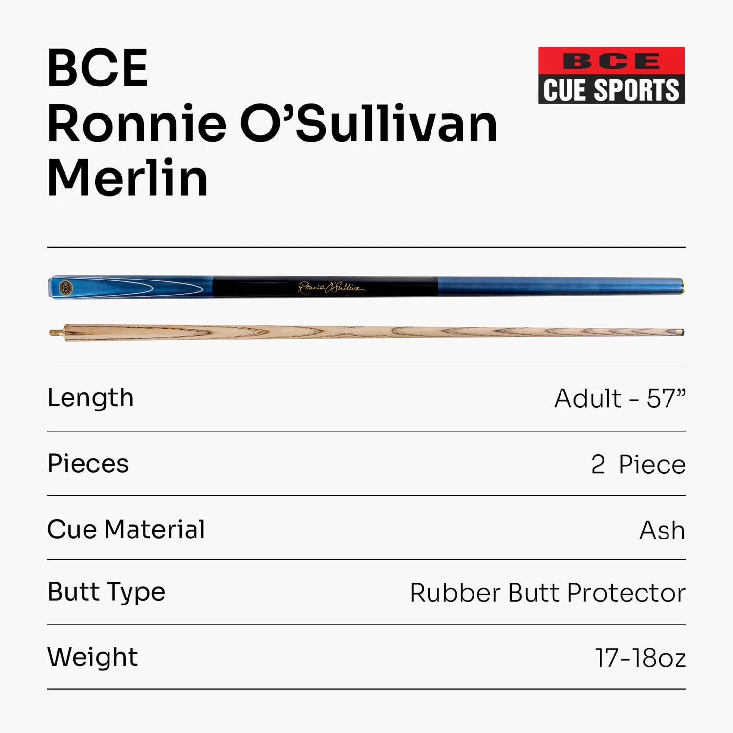 BCE BCE Ronnie O`Sullivan MERLIN - Metallic 2pc Ash Pool Snooker Cue With Painted Black Grip 9 BCE BCE Ronnie O`Sullivan MERLIN - Metallic 2pc Ash Pool Snooker Cue With Painted Black Grip - Image 7