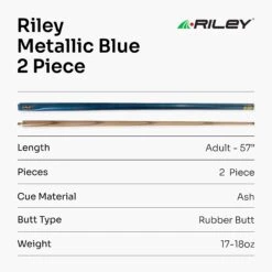Riley Riley METALLIC BLUE 57 Inch 2 Piece Snooker Pool Cue & Plain Black HARD CASE 9.5mm Tip -Slok Billiards Equipment Store MetallicBlue7