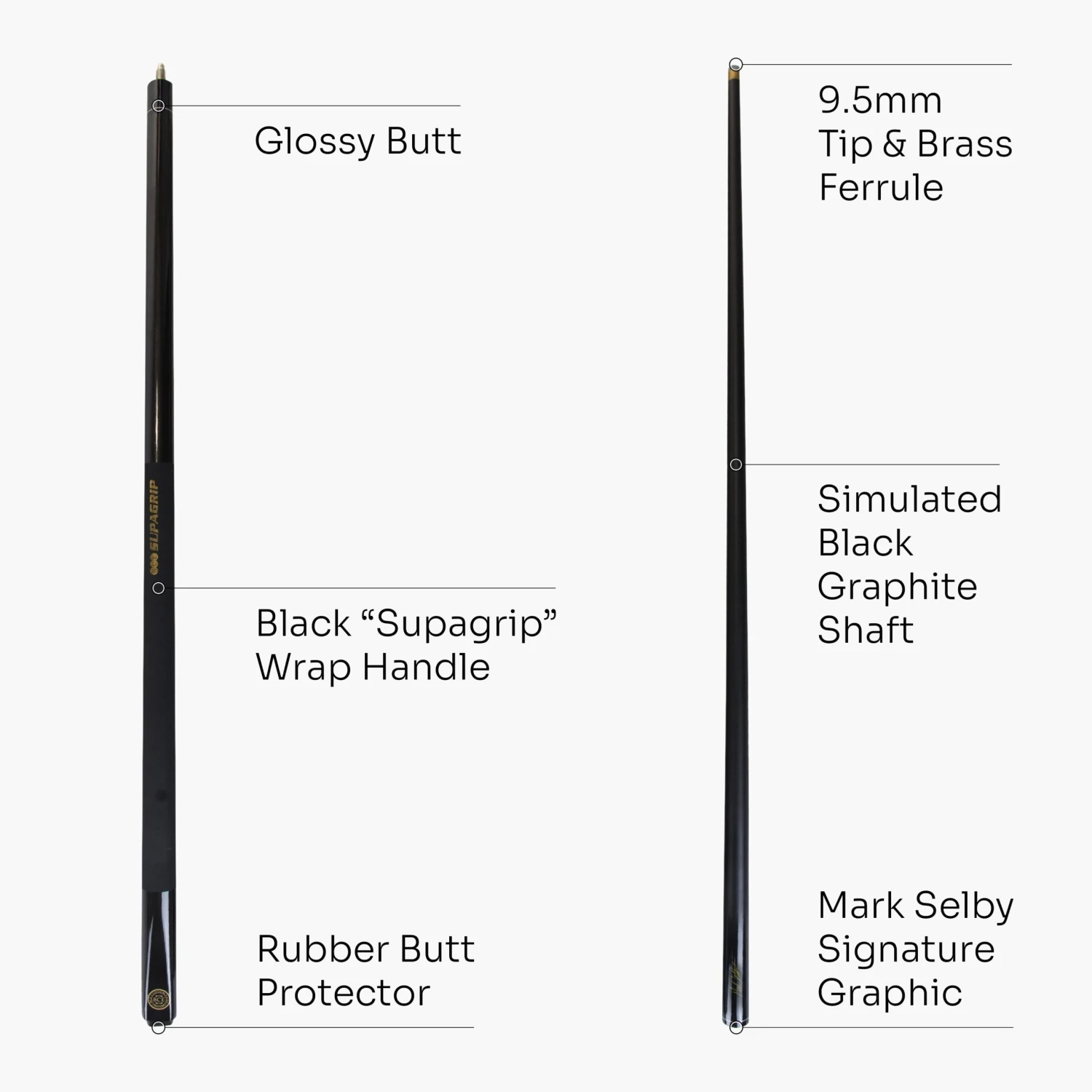 BCE BCE Mark Selby 'Simulated Graphite Shaft' Snooker & Pool Cue - Metallic BLACK 5 BCE BCE Mark Selby 'Simulated Graphite Shaft' Snooker & Pool Cue - Metallic BLACK - Image 3