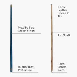 Riley Riley METALLIC BLUE Butt 2 Piece Ash Snooker & Pool Cue - 9.5mm Tip, 17oz - 18oz -Slok Billiards Equipment Store Metallic Blue 4 9.5