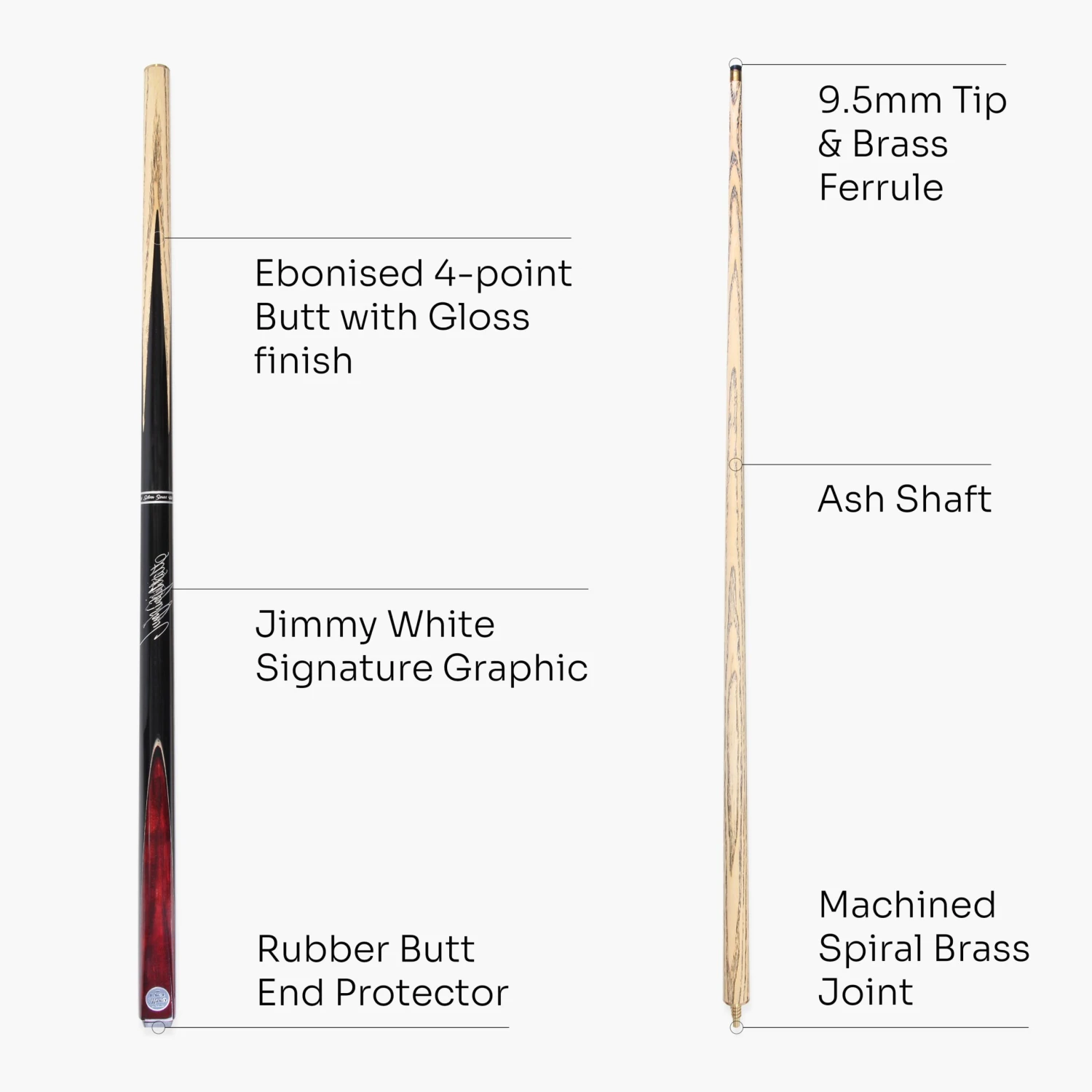 Baize Master Baize Master JIMMY WHITE Signature CONQUEST 52 Inch 2 Piece Kids Snooker Pool Cue 9.5mm Tip 13 Baize Master Baize Master JIMMY WHITE Signature CONQUEST 52 Inch 2 Piece Kids Snooker Pool Cue 9.5mm Tip - Image 11