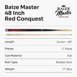 Baize Master Baize Master CONQUEST 48 Inch 2 Piece Junior Snooker Pool Cue With 9.5mm Layered Tip -Slok Billiards Equipment Store Red8 e9a465cb 3949 4096 ab8c 69912abf52a0