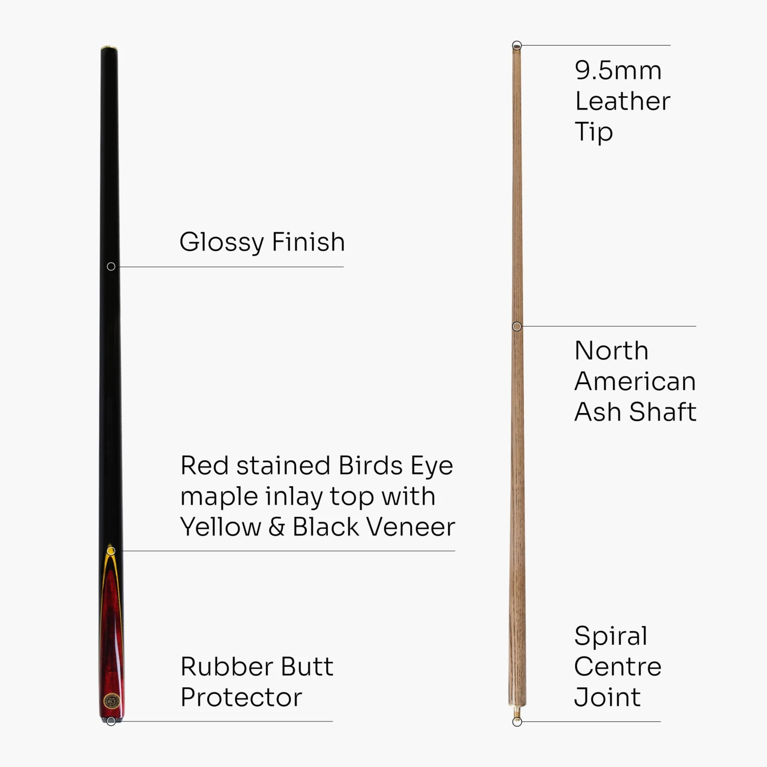 BCE BCE Red Birds Eye 57 Inch 2 Piece Snooker Pool Cue And Case Set 9.5mm Tip 5 BCE BCE Red Birds Eye 57 Inch 2 Piece Snooker Pool Cue And Case Set 9.5mm Tip - Image 3