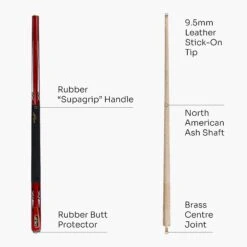 Riley Riley Red Rocket 48 Inch 2 Piece Kids Cue And Case Set 9.5mm Tip With Riley Sleeve Case -Slok Billiards Equipment Store RedRocket4