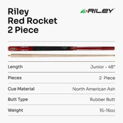 Riley Riley Red Rocket 48 Inch 2 Piece Kids Cue And Case Set 9.5mm Tip With Riley Sleeve Case -Slok Billiards Equipment Store RedRocket7