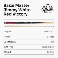 Baize Master Baize Master 57 Inch Jimmy White Signature VICTORY 2 Piece Ash Snooker Pool Cue With 9.5mm Layered Tip -Slok Billiards Equipment Store RedVictory8