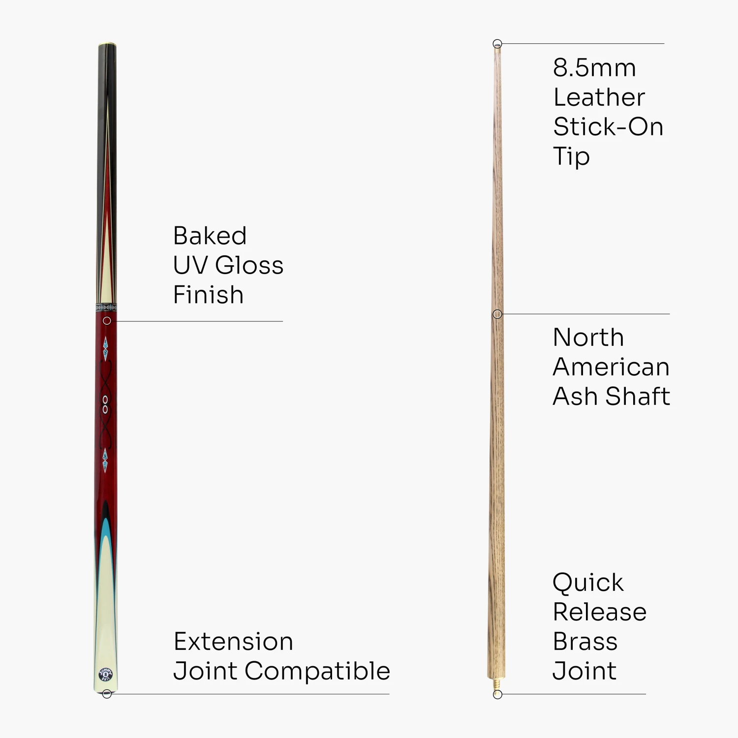 Jonny 8 Ball Jonny 8 Ball COMET 57 Inch 2 Piece Centre Joint Ash English Pool Cue With 8.5mm Tip 6 Jonny 8 Ball Jonny 8 Ball COMET 57 Inch 2 Piece Centre Joint Ash English Pool Cue With 8.5mm Tip - Image 4