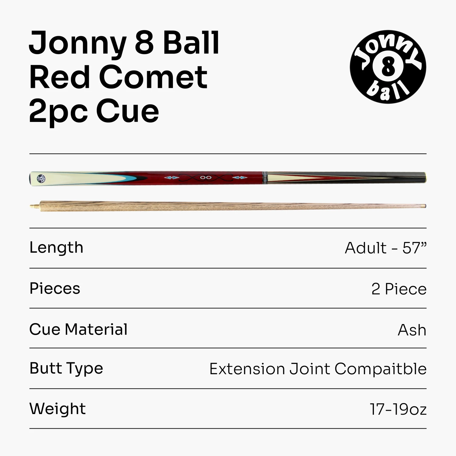 Jonny 8 Ball Jonny 8 Ball COMET 57 Inch 2 Piece Centre Joint Ash English Pool Cue With 8.5mm Tip 9 Jonny 8 Ball Jonny 8 Ball COMET 57 Inch 2 Piece Centre Joint Ash English Pool Cue With 8.5mm Tip - Image 7