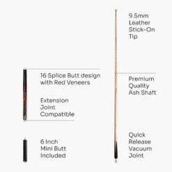 Baize Master Baize Master Gold Series 58 Inch EMPEROR ¾ Jointed Snooker Pool Cue With 9.5mm Tip And 6 Inch Mini Butt -Slok Billiards Equipment Store Red EMP 4 v2