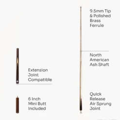 PRO147 PRO147 CLASSIC SANDALWOOD 3/4 Premium Snooker Pool Cue 9.5mm Tip + 6 Inch Wooden Mini Butt -Slok Billiards Equipment Store Sandal 4