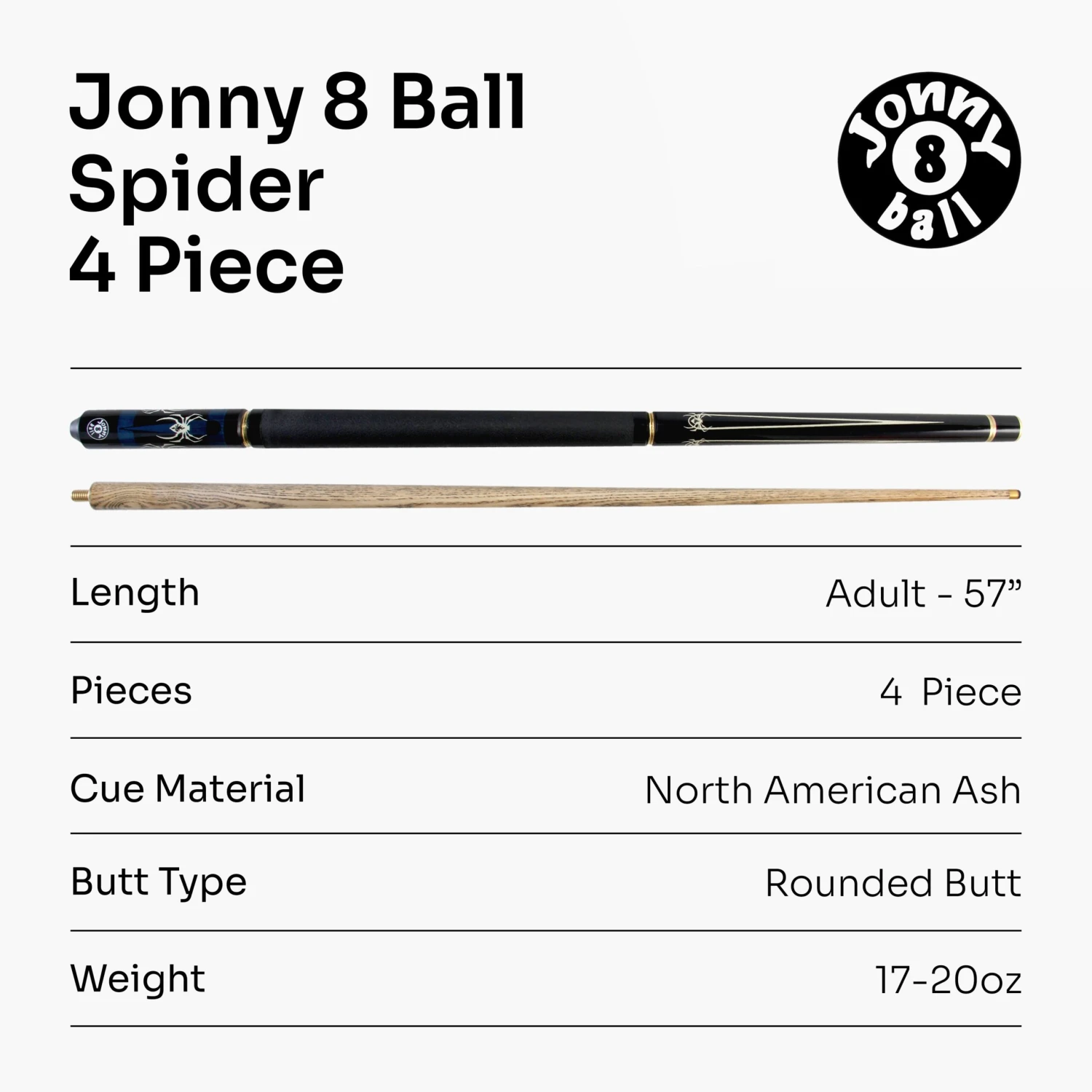 Jonny 8 Ball Jonny 8 Ball 57 Inch Adjustable 4 Piece Pool Cue 8mm Tip - Shorten To 45 Inch 9 Jonny 8 Ball Jonny 8 Ball 57 Inch Adjustable 4 Piece Pool Cue 8mm Tip - Shorten To 45 Inch - Image 7