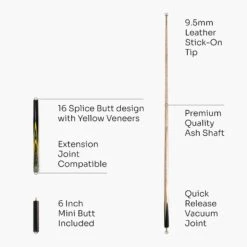 Baize Master Baize Master Gold Series 58 Inch EMPEROR ¾ Jointed Snooker Pool Cue With 9.5mm Tip And 6 Inch Mini Butt -Slok Billiards Equipment Store Yellow EMP 4 v2