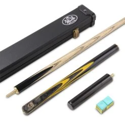 Baize Master Baize Master Gold Series YELLOW EMPEROR 8-BALL POOL CUE SET With 57 Inch Hand Spliced 3/4 Joint Cue 8mm Tip, Deluxe Black Interior Hard Case And 2 X Chalk
